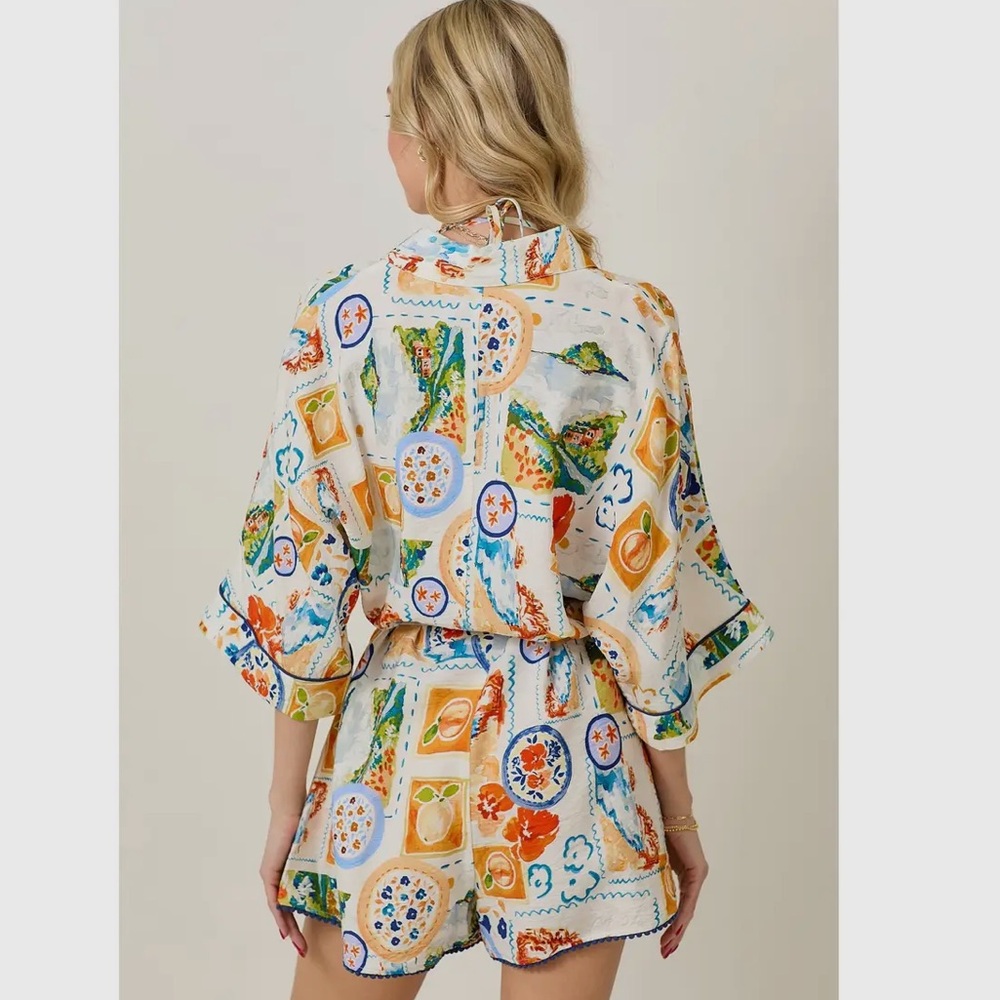 NEW! BOUTIQUE Tropical Fruit Floral Colorful Shorts Romper & Matching Bralette - Picture 8 of 8